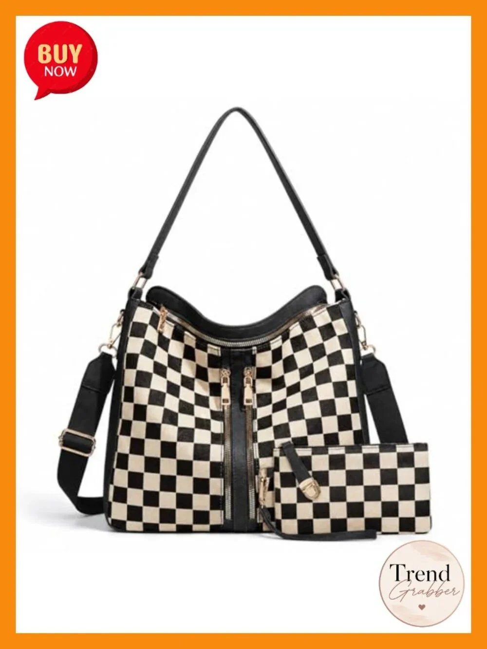 Checkered PU Leather Hobo Crossbody Tote Bag with Shoulder Strap